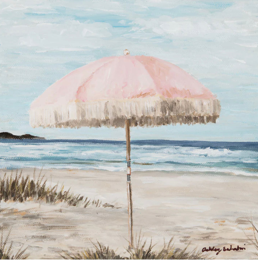 "Pretty Pink Umbrella” Hand Painted Canvas Print
