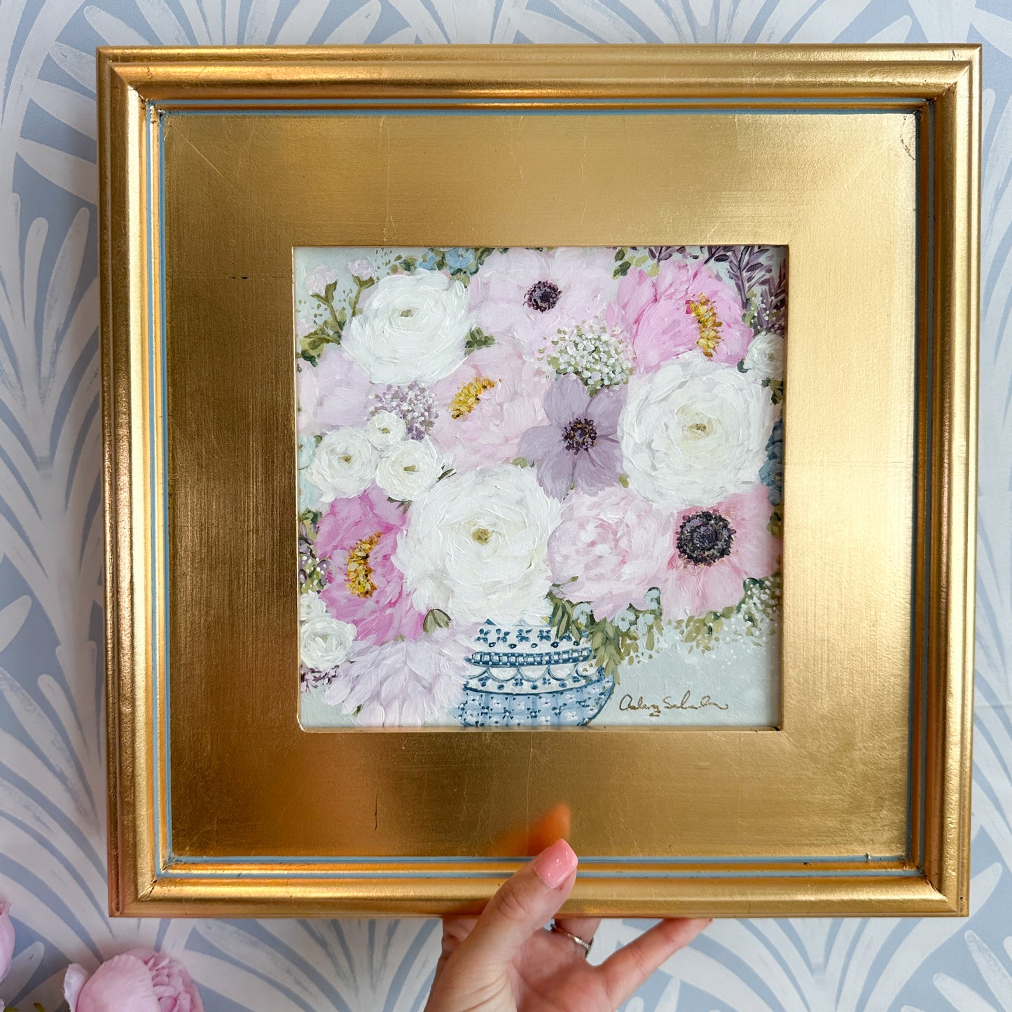 “Pastel Petals" Original Acrylic Painting - 14x14" Framed