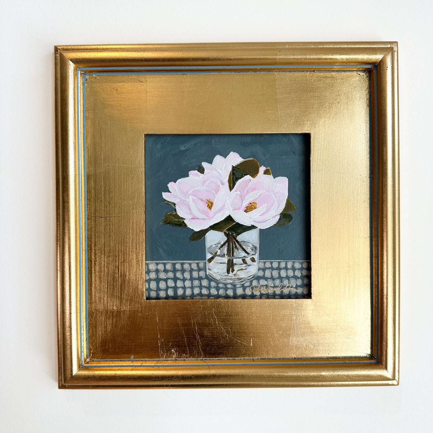 “Pink Magnilias" Original Acrylic Painting - 12x12" Framed