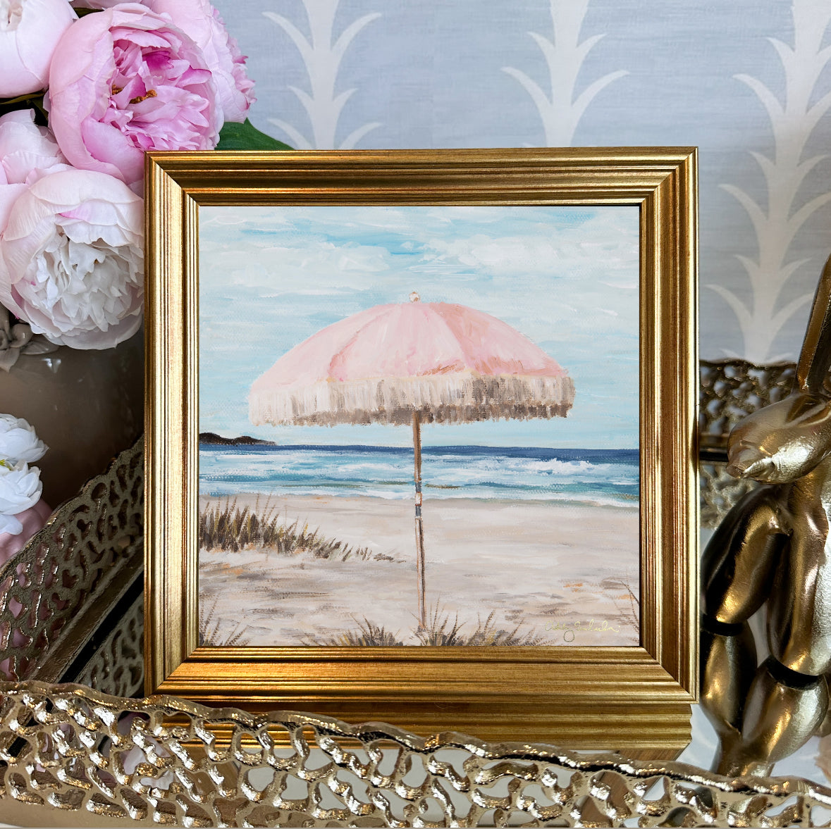 “Pretty Pink Umbrella” Framed Canvas Print
