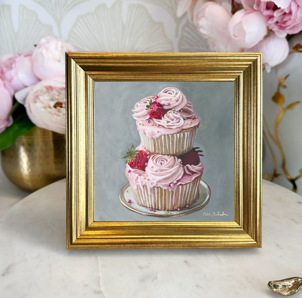 “Strawberry Cupcakes” Framed Canvas Print