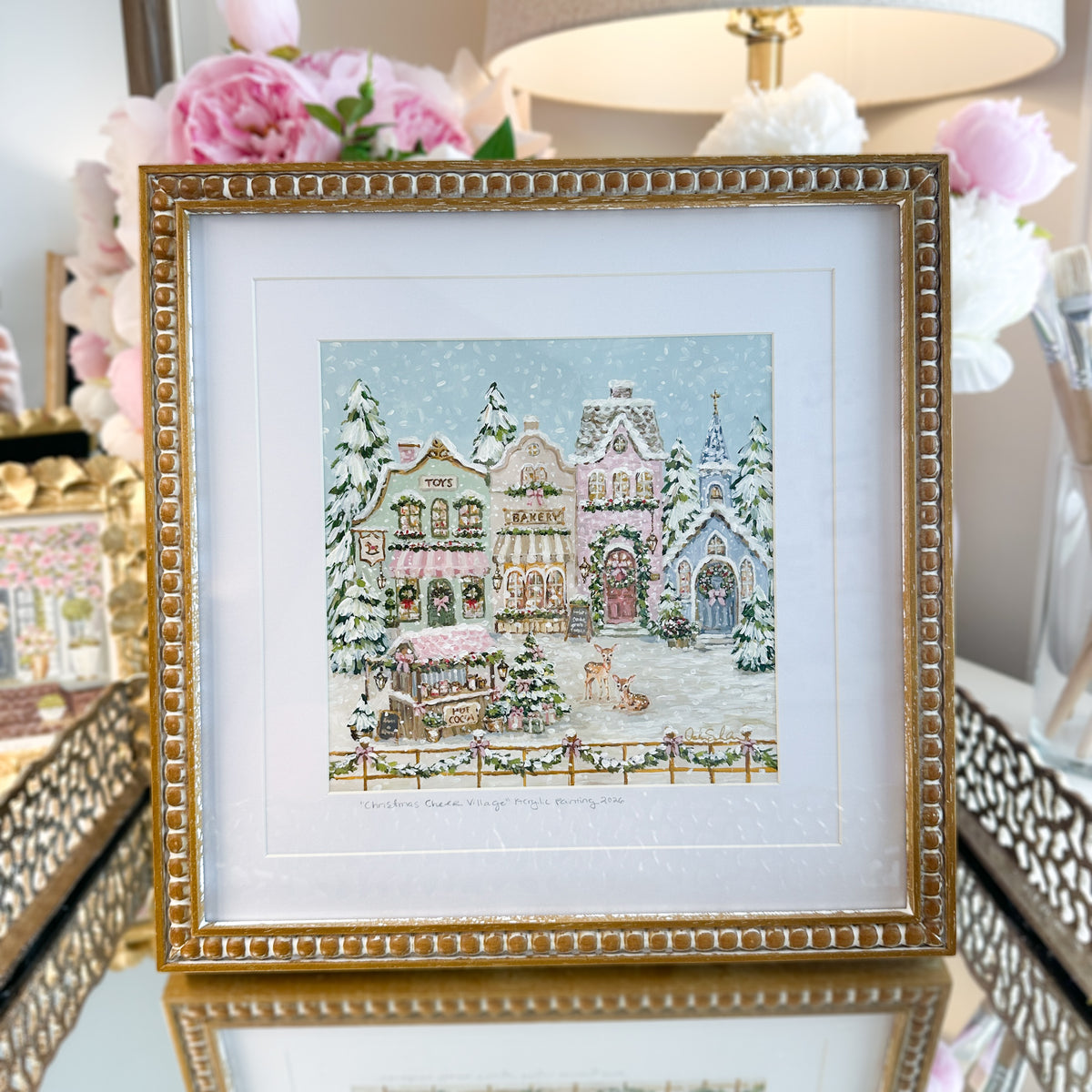 Christmas Cheer Village | Original Acrylic Painting – Framed