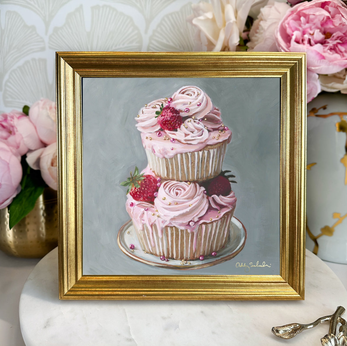 “Strawberry Cupcakes” Framed Canvas Print