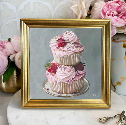 “Strawberry Cupcakes” Framed Canvas Print