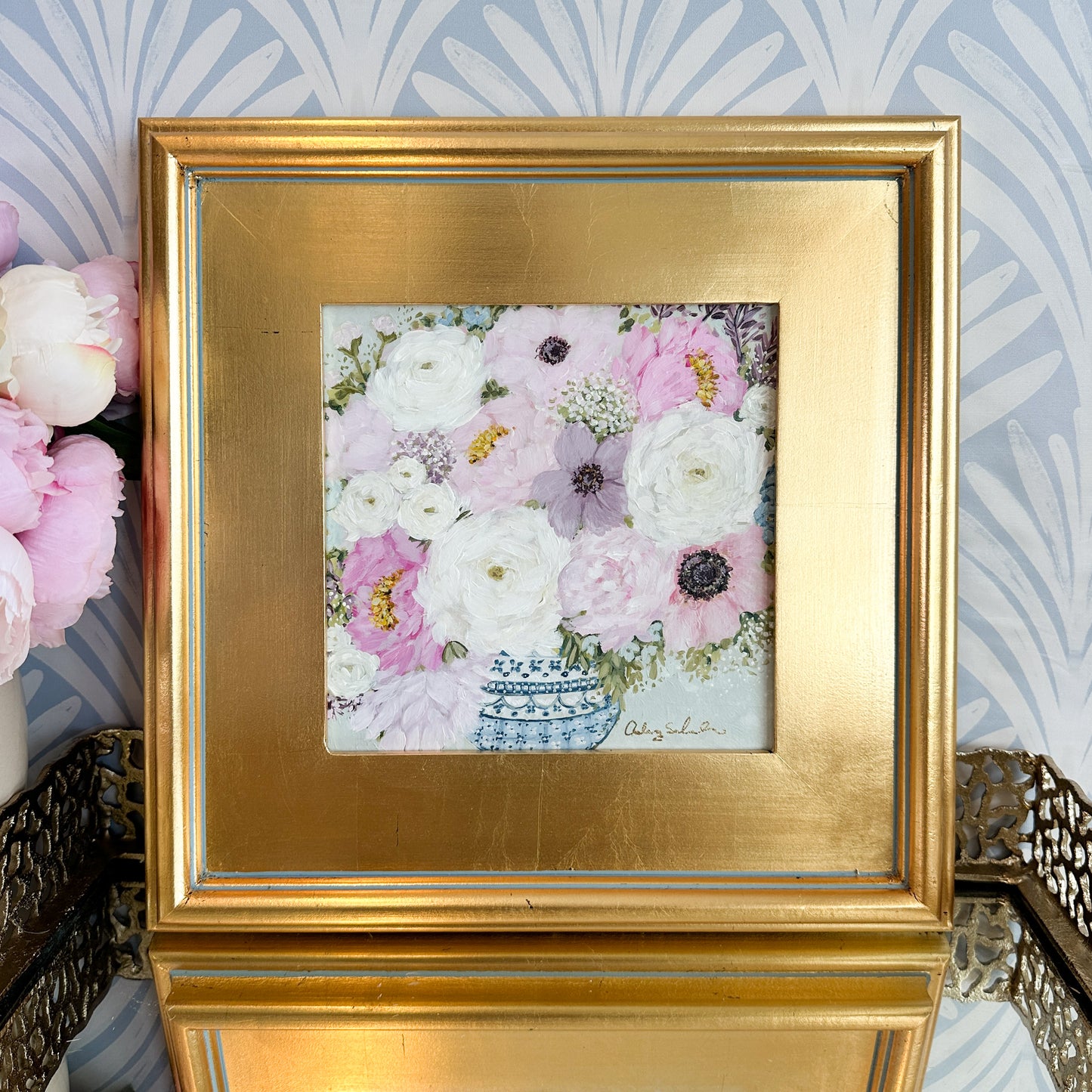 “Pastel Petals" Original Acrylic Painting - 14x14" Framed