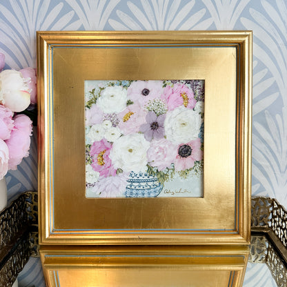 “Pastel Petals" Original Acrylic Painting - 14x14" Framed