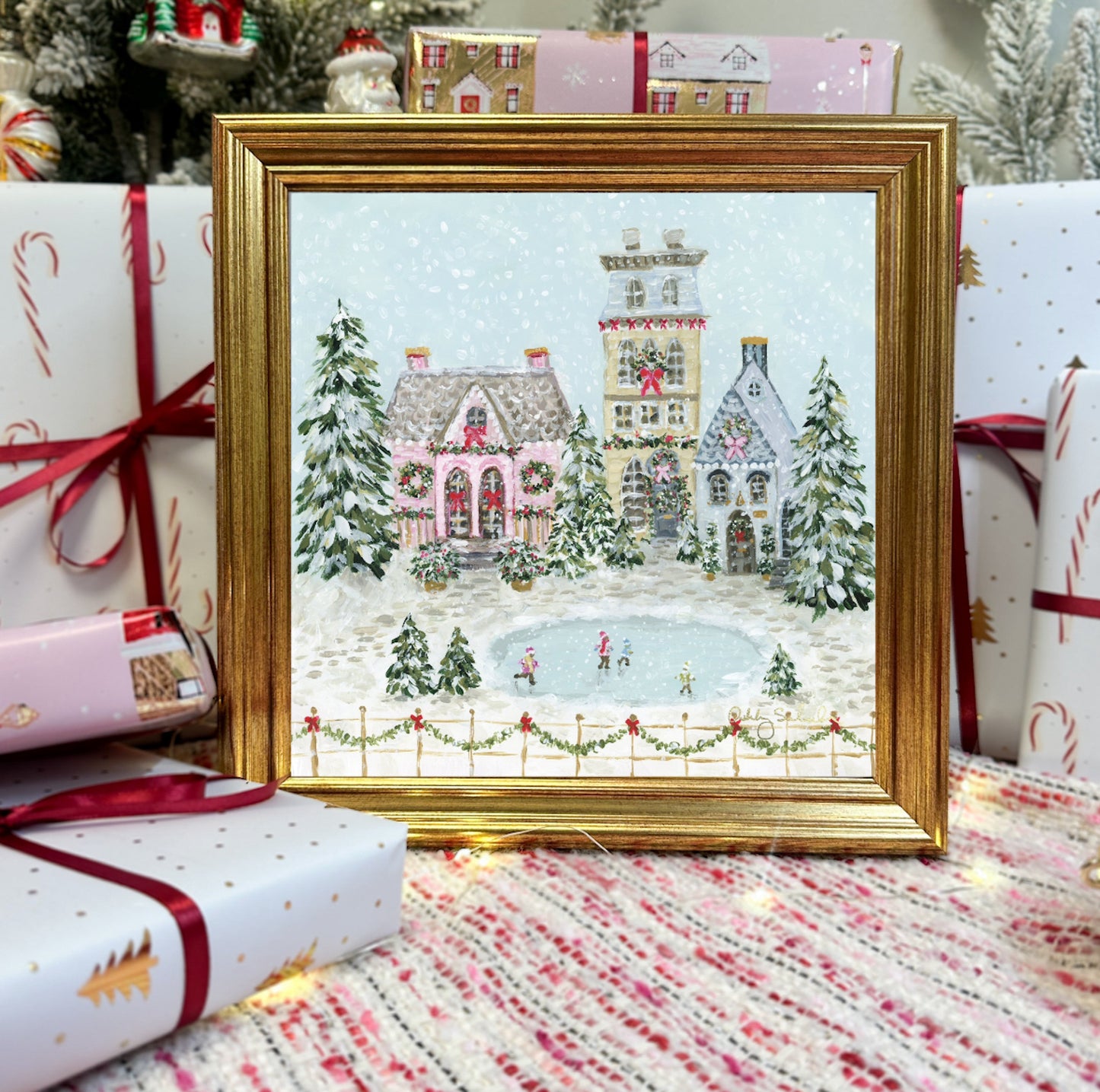 "Snowflake Village" Framed Canvas Print