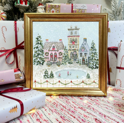 "Snowflake Village" Framed Canvas Print