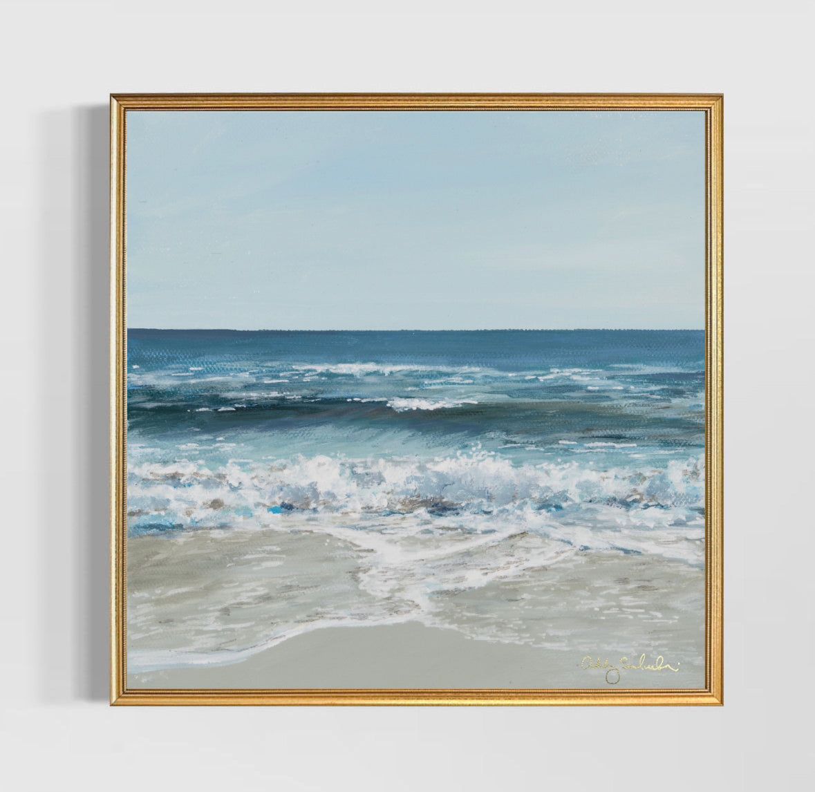 “Beautiful Blue Sea” Hand-Embellished Framed Canvas Print