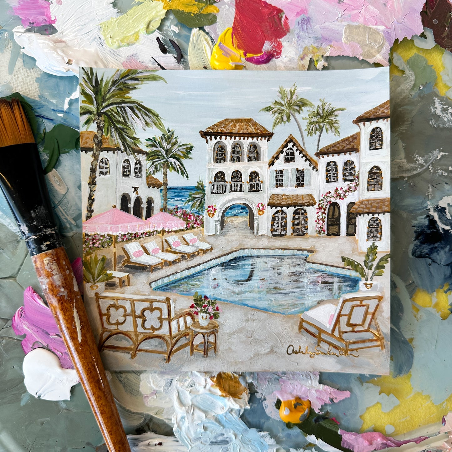 “Villa by the Sea" Original Acrylic Painting - 6x6”