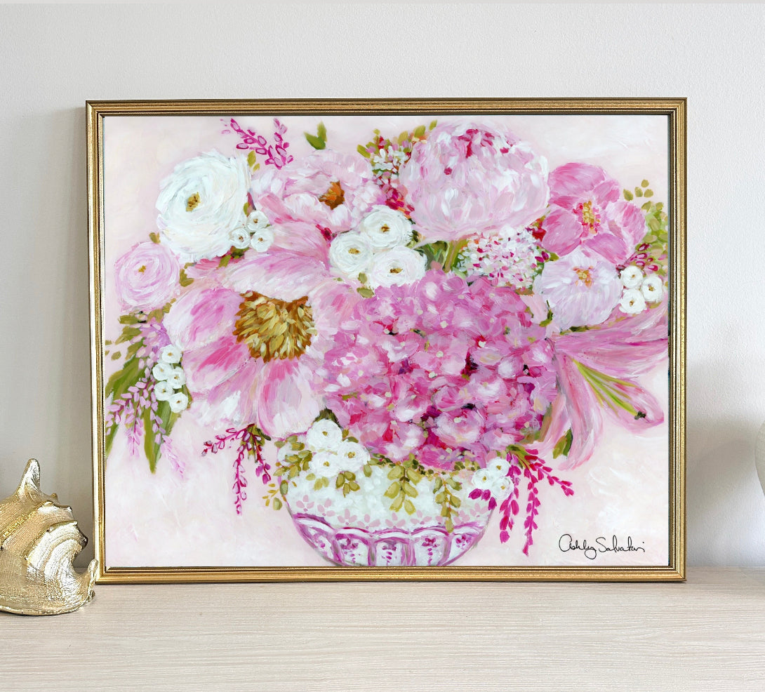 “Pretty In Pink” Hand-Embellished Framed Canvas Print