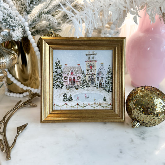 "Snowflake Village" Framed Canvas Print