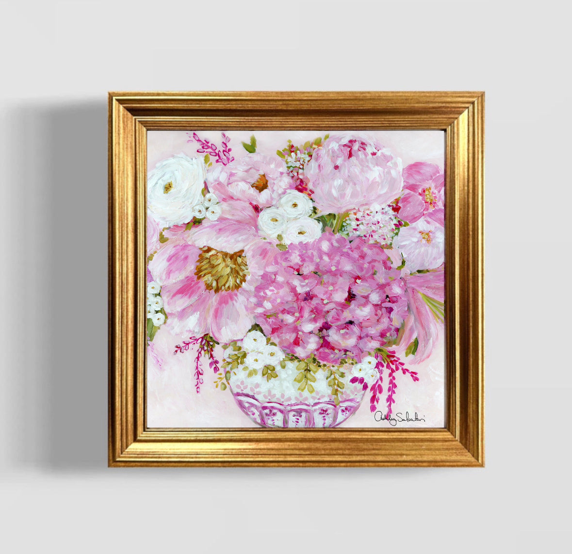 “Pretty In Pink” Hand-Embellished Framed Canvas Print