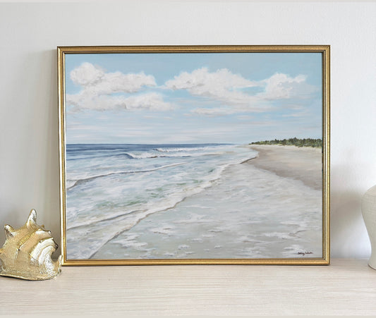 “Walk On The Beach" Hand-Embellished Framed Canvas Print