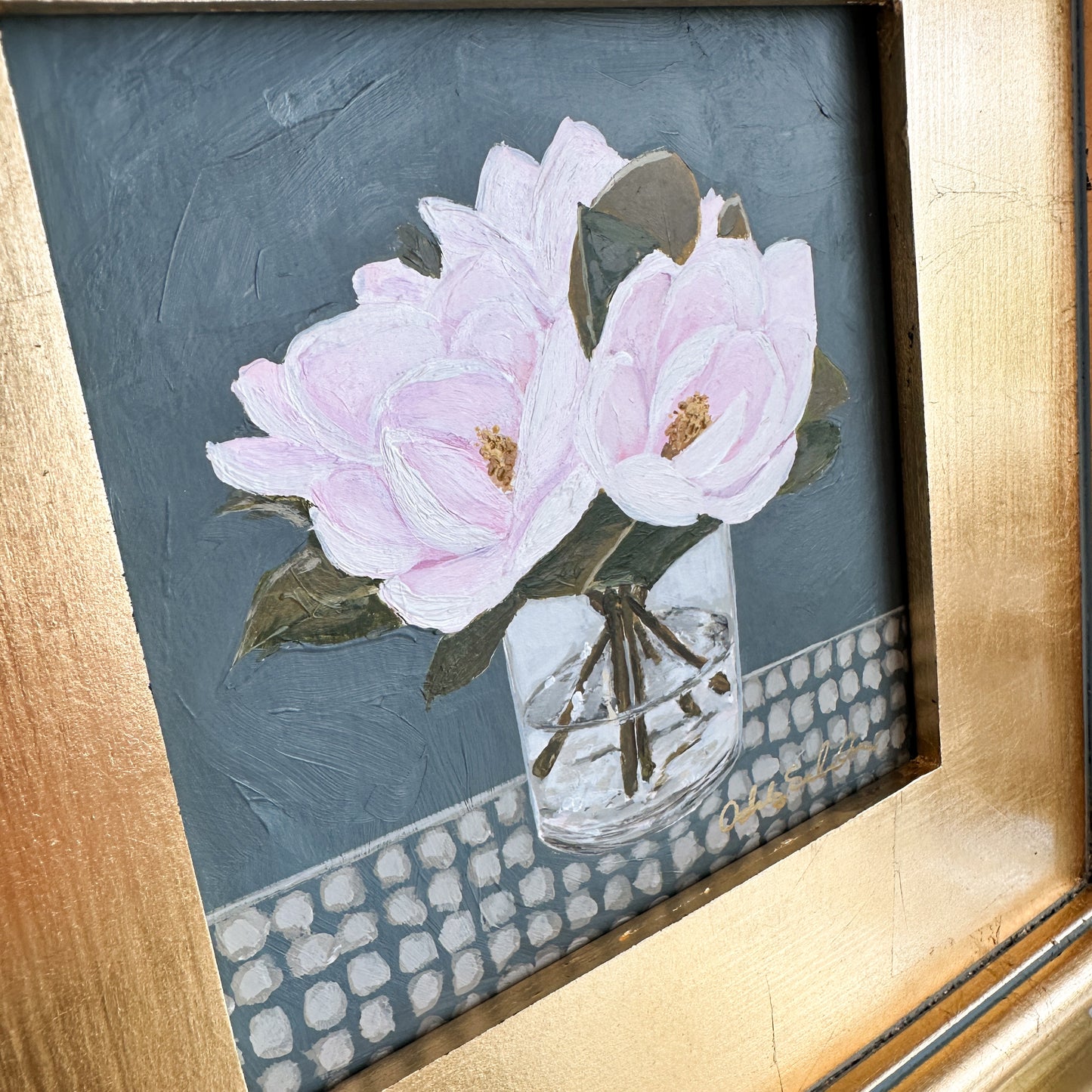 “Pink Magnilias" Original Acrylic Painting - 12x12" Framed