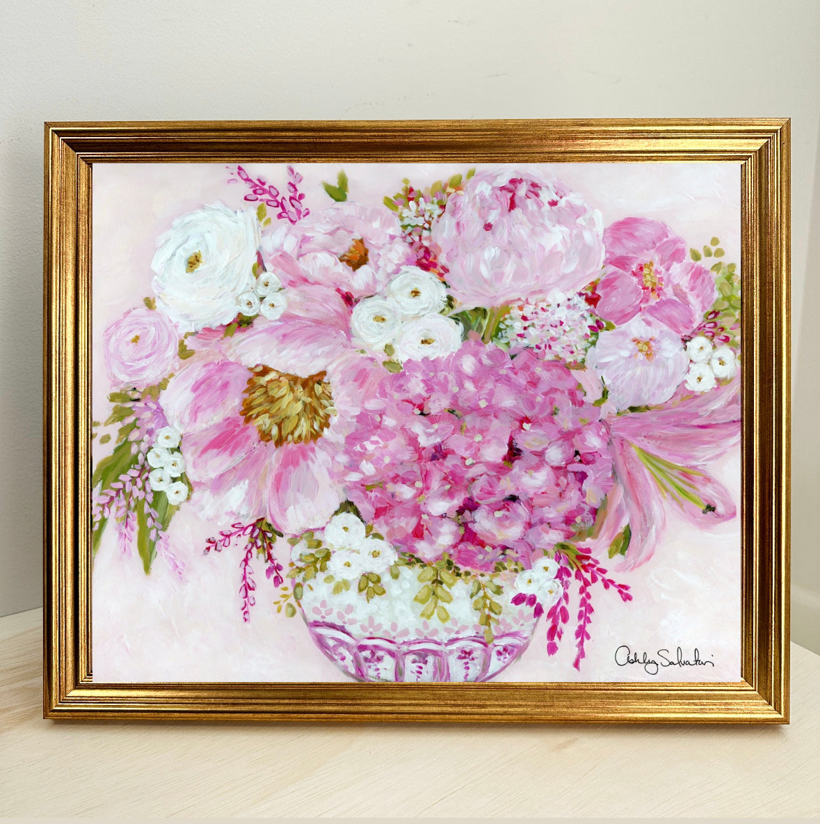 “Pretty In Pink” Hand-Embellished Framed Canvas Print