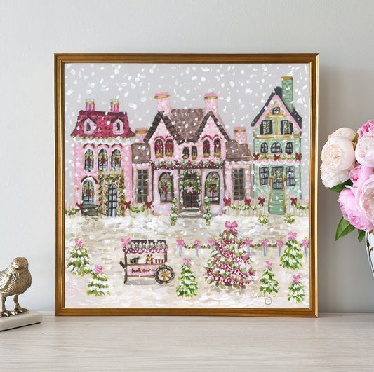 “Sugar Plum Village" 24x24 Framed Canvas Print