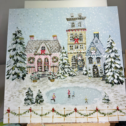 "Snowflake Village" Framed Canvas Print