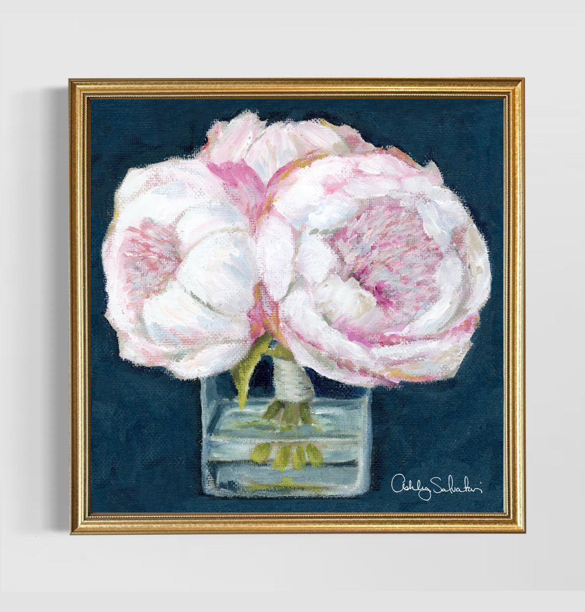 “Pink Peonies” Hand-Embellished Framed Canvas Print