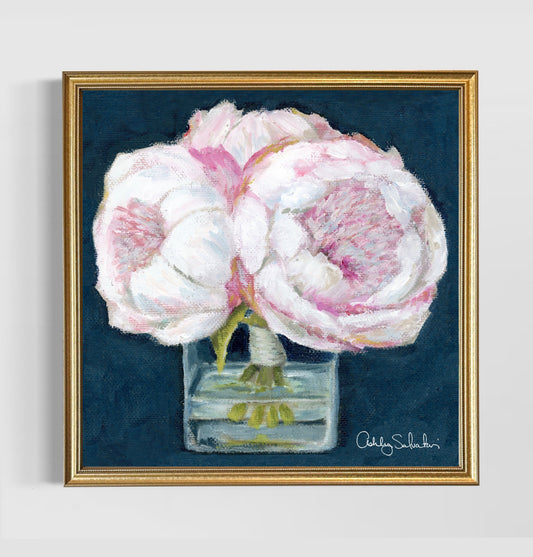 “Pink Peonies” Hand-Embellished Framed Canvas Print