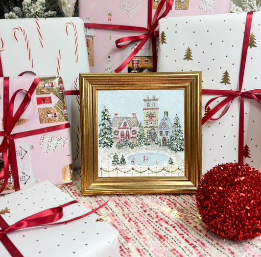 "Snowflake Village" Framed Canvas Print