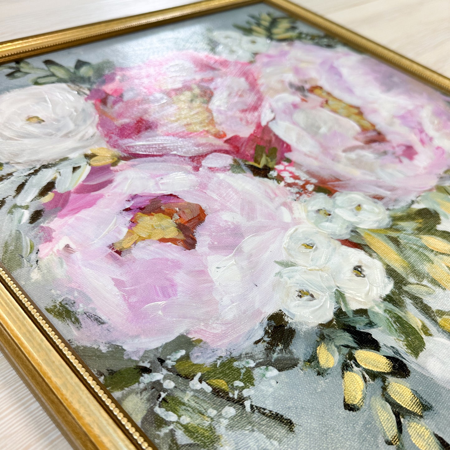 “Blushing Beauty” Hand-Embellished Framed Canvas Print