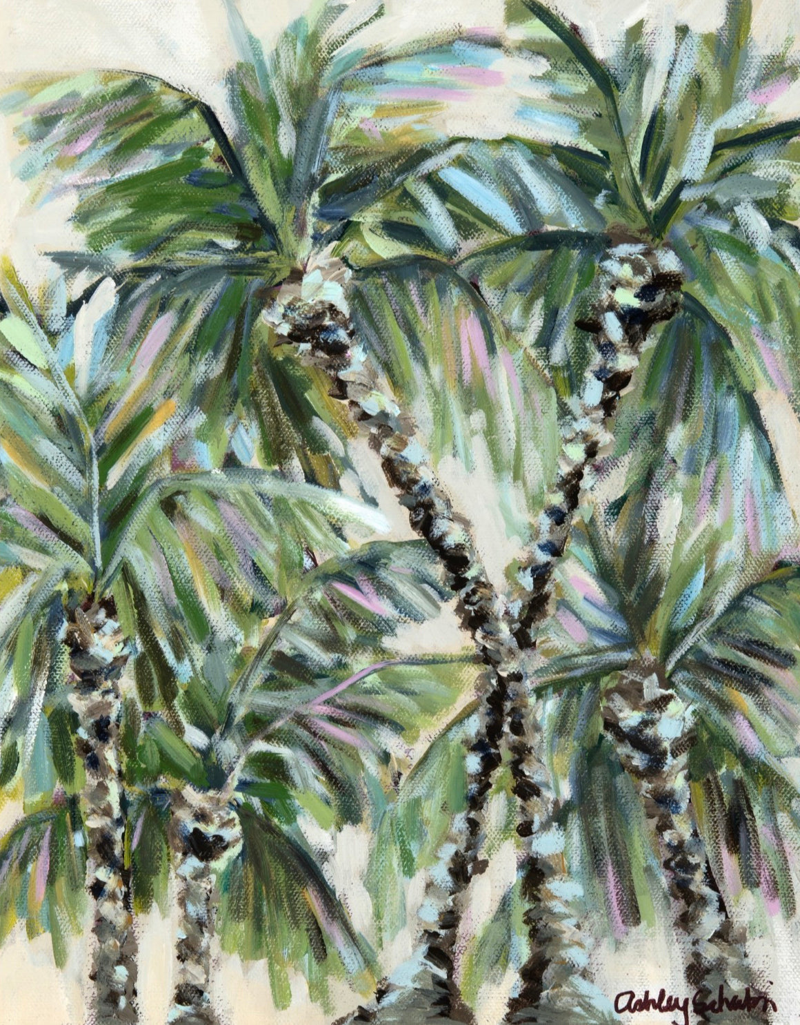 “Dancing Palms" Hand-Embellished Framed Canvas Print