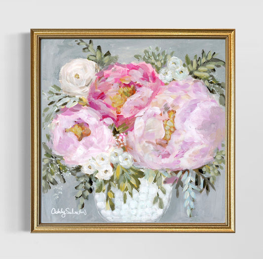 “Blushing Beauty” Hand-Embellished Framed Canvas Print