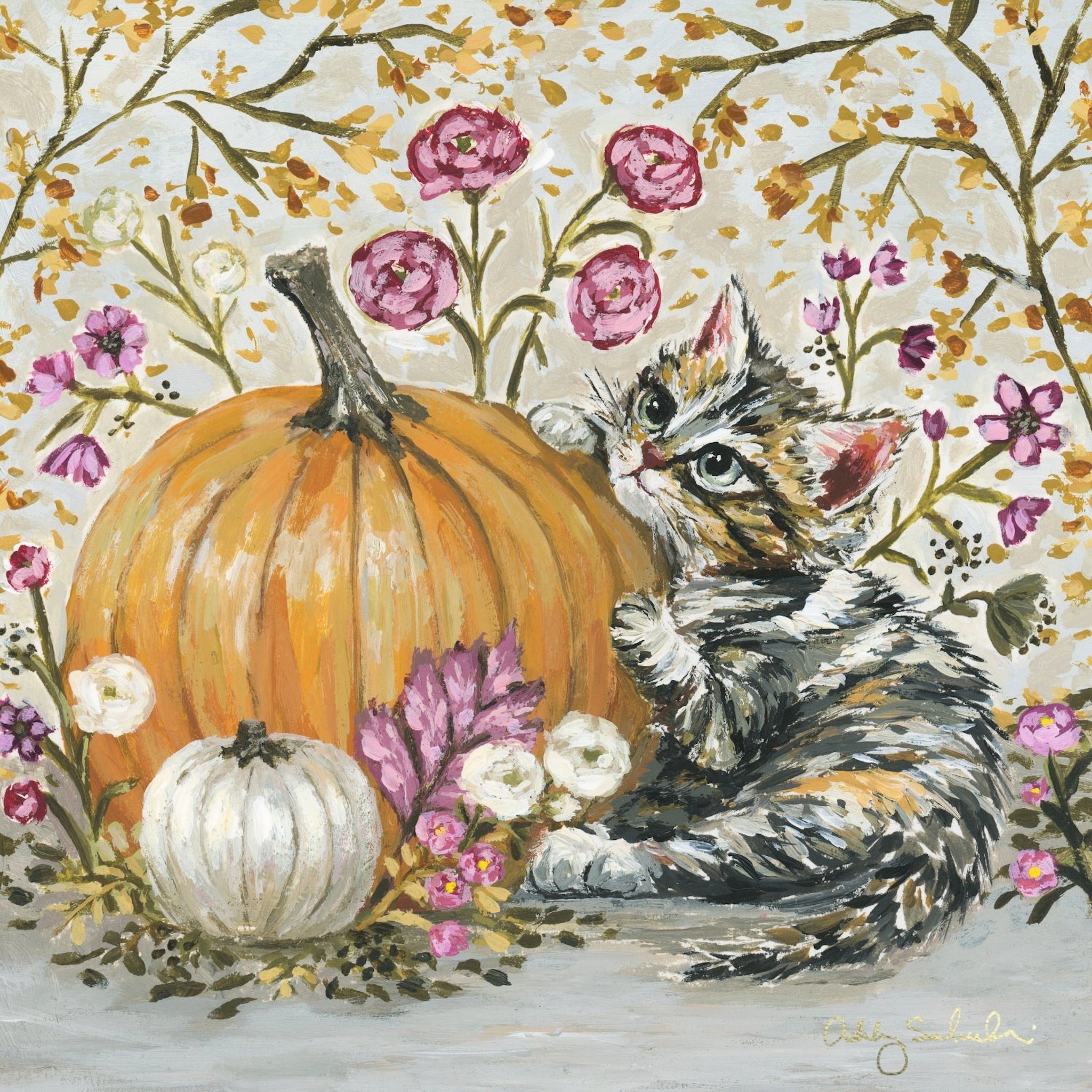 和紙を加工した水彩画。ドライフラワーの壺の薔薇 保田三友紀のオリジナル Olivia's Pumpkin