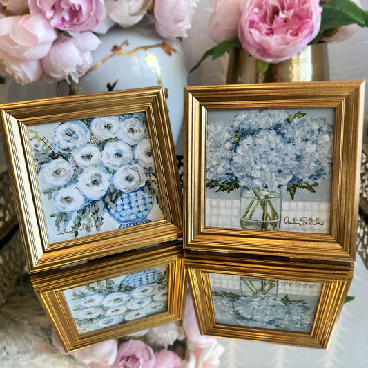 “French Blue Florals” - Set of 2 Framed Canvas Prints