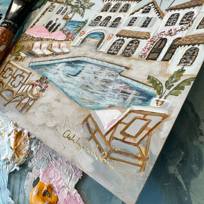 “Villa by the Sea" Original Acrylic Painting - 6x6”