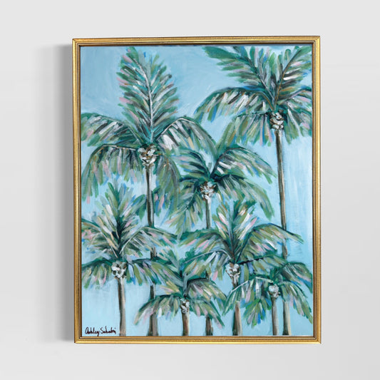 “Blueberry Palms" Hand-Embellished Print