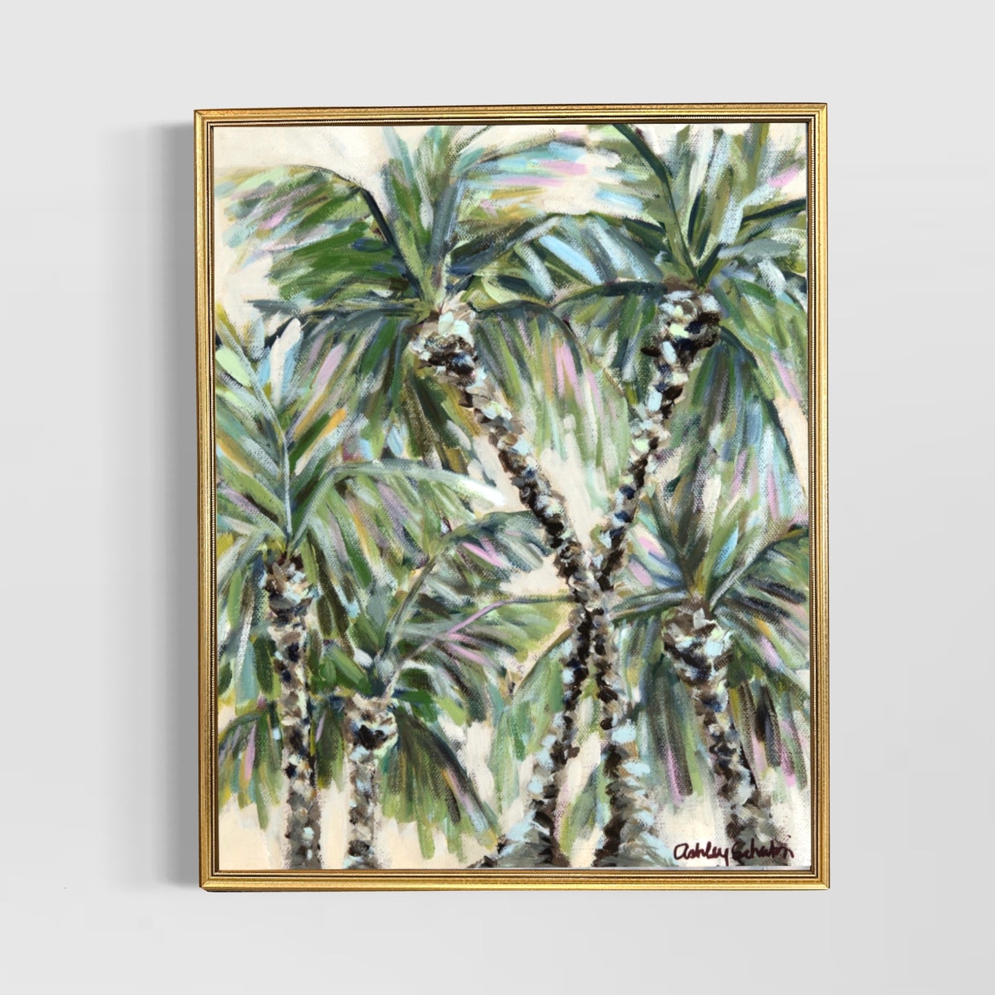 “Dancing Palms" Hand-Embellished Framed Canvas Print