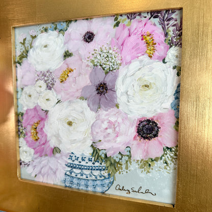 “Pastel Petals" Original Acrylic Painting - 14x14" Framed