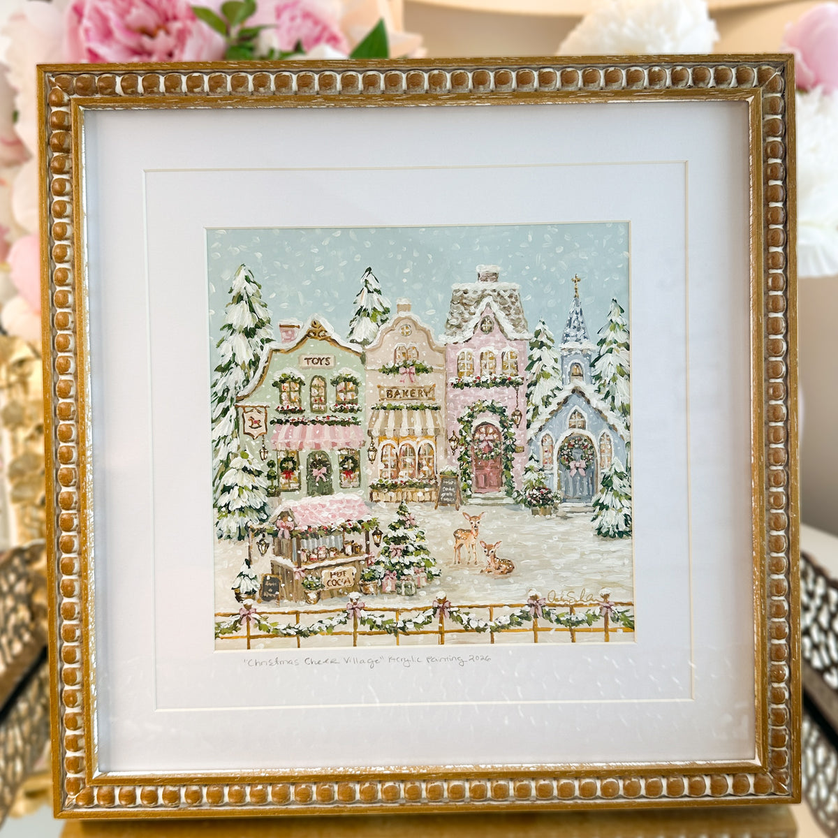 Christmas Cheer Village | Original Acrylic Painting – Framed