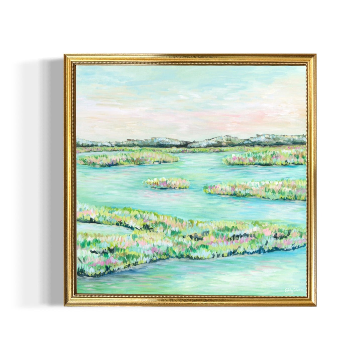 “Teal Waters" Hand-Embellished Framed Canvas Print