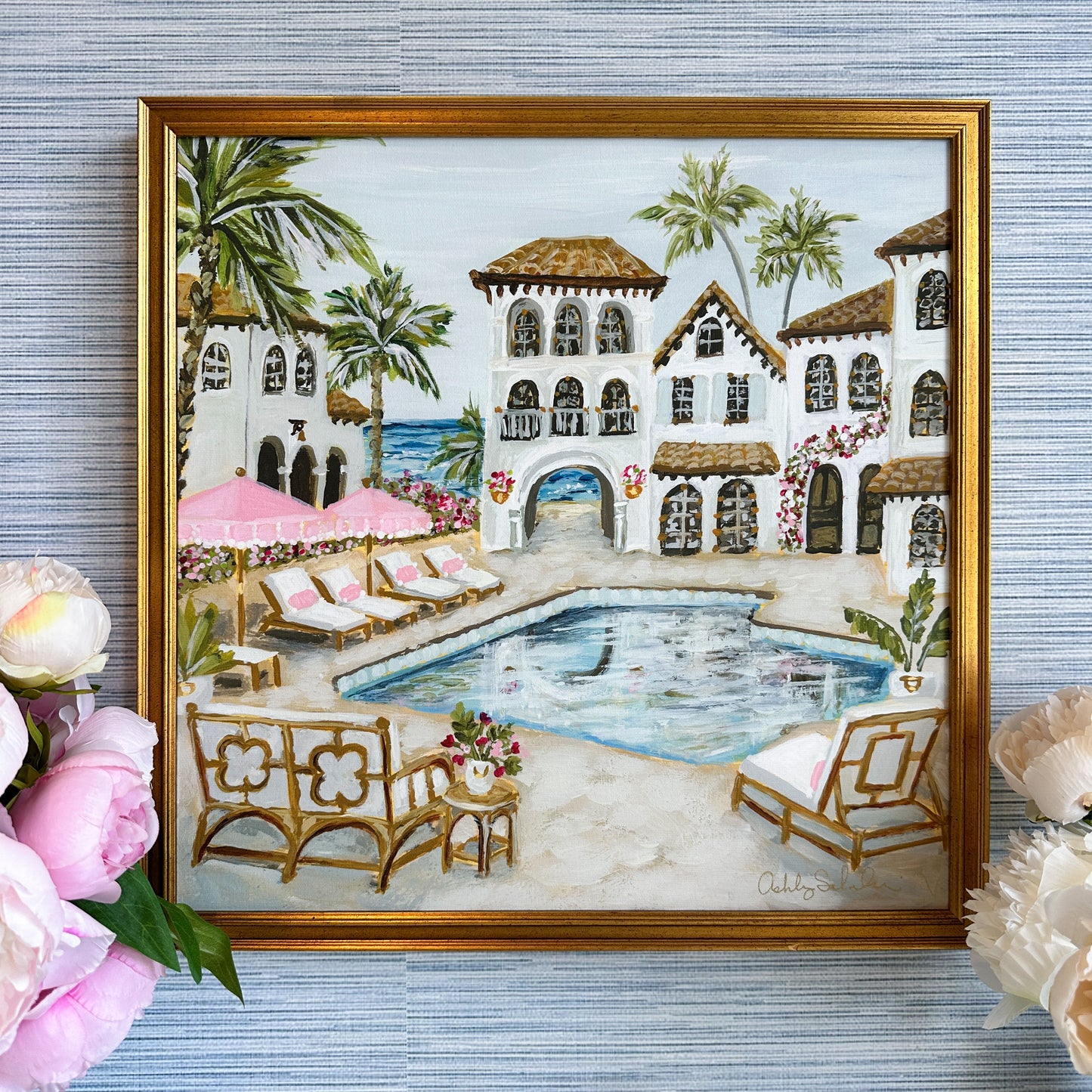 “Villa by the Sea" Framed Giclée Print