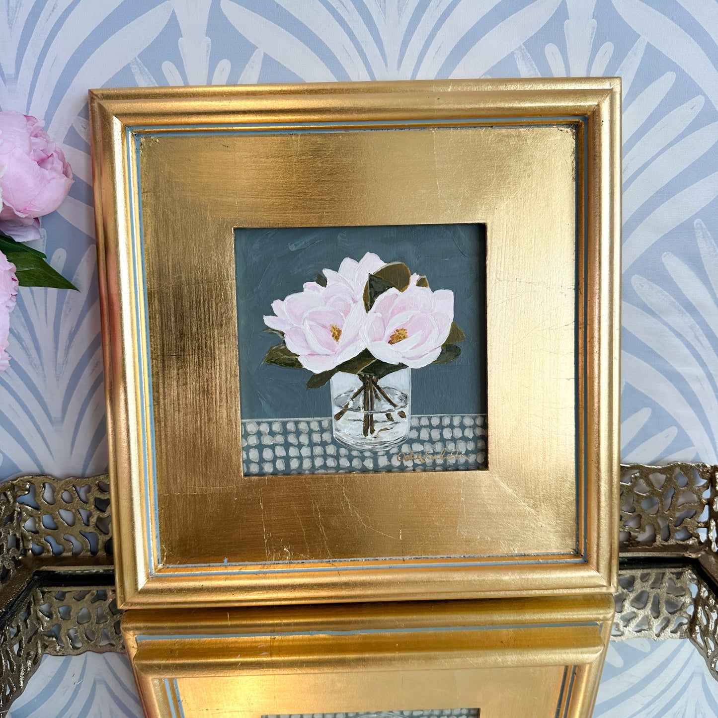 “Pink Magnilias" Original Acrylic Painting - 12x12" Framed