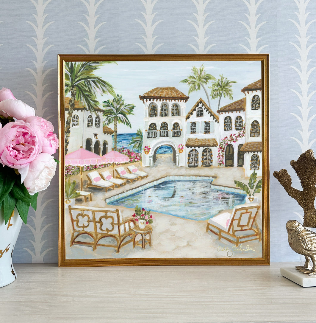“Villa by the Sea" Framed Canvas Print