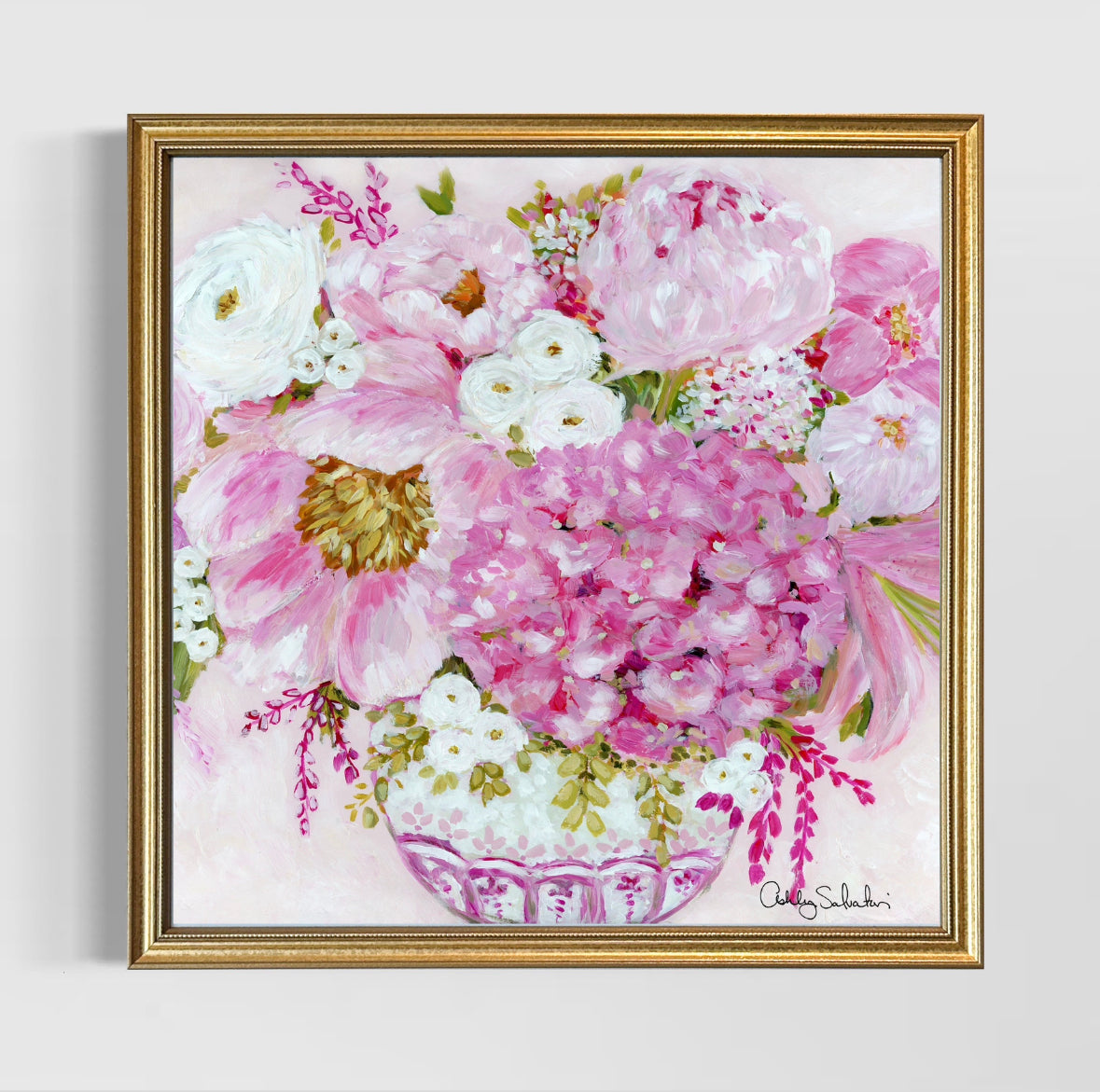 “Pretty In Pink” Hand-Embellished Framed Canvas Print