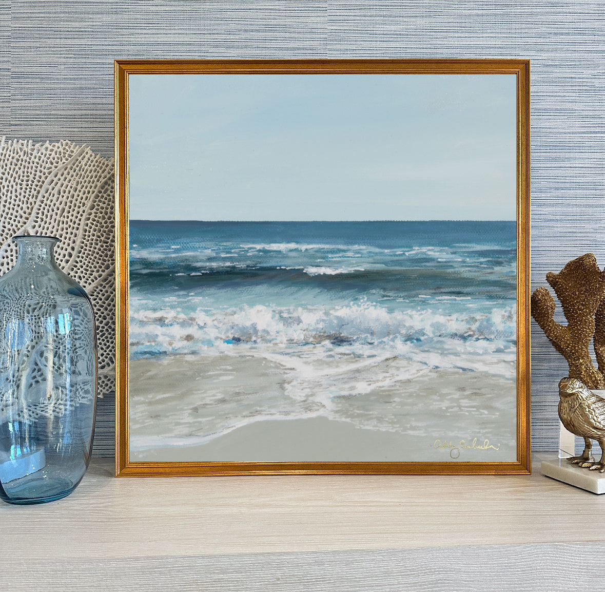 “Beautiful Blue Sea” Framed Canvas Print