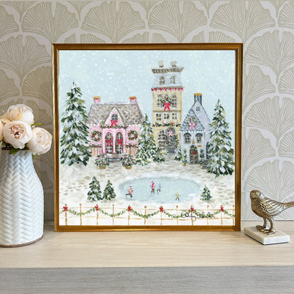 "Snowflake Village" Framed Canvas Print