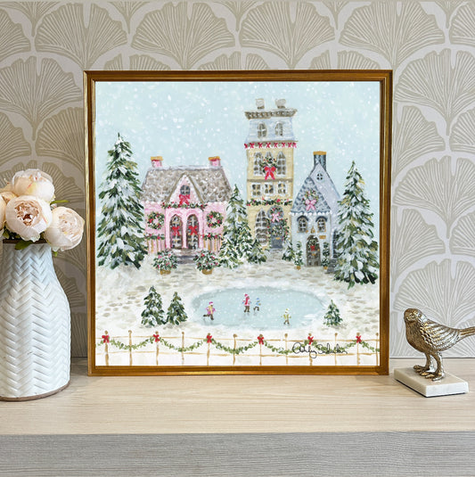 "Snowflake Village" Framed Canvas Print