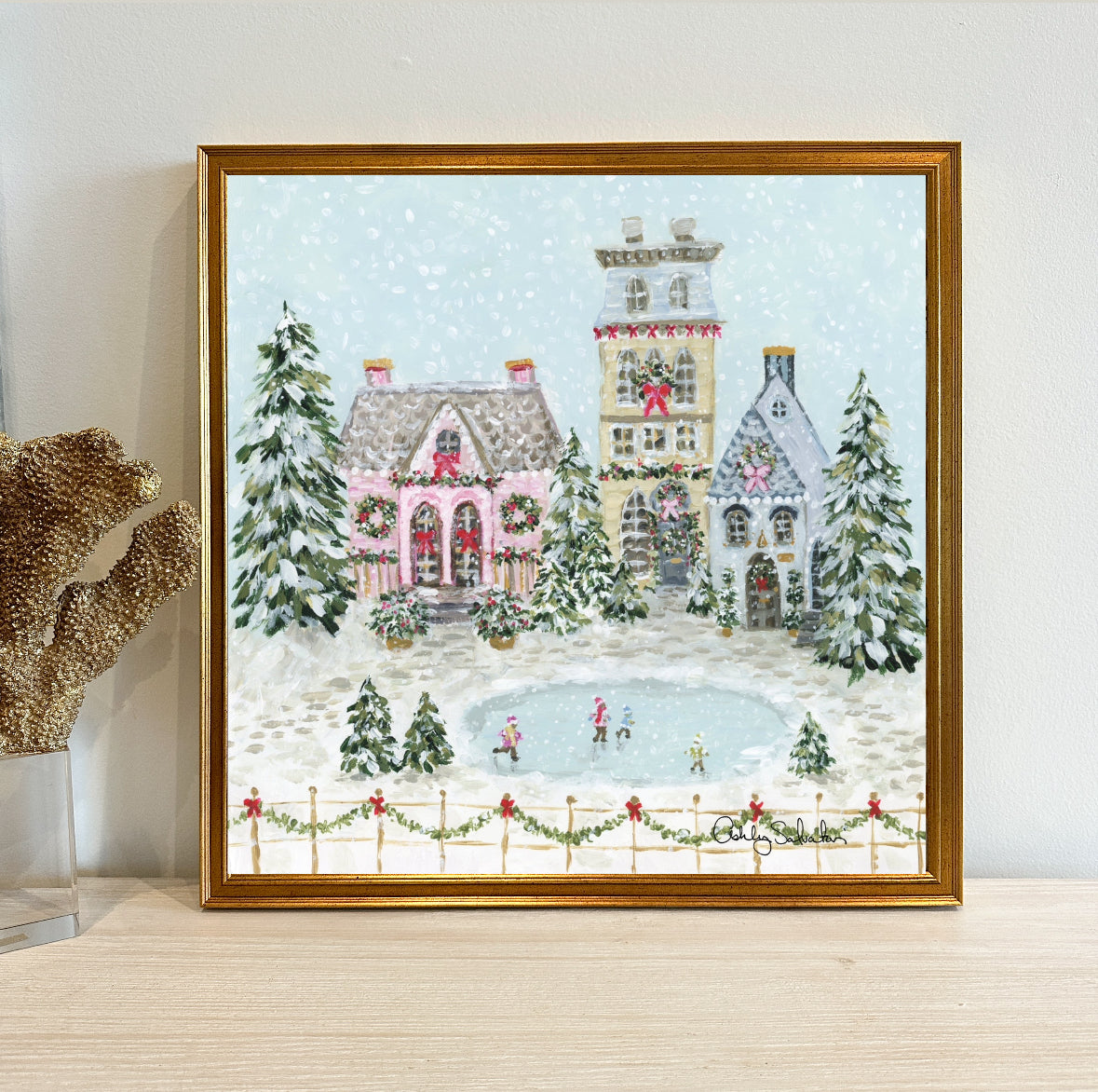 "Snowflake Village" Framed Giclée Print
