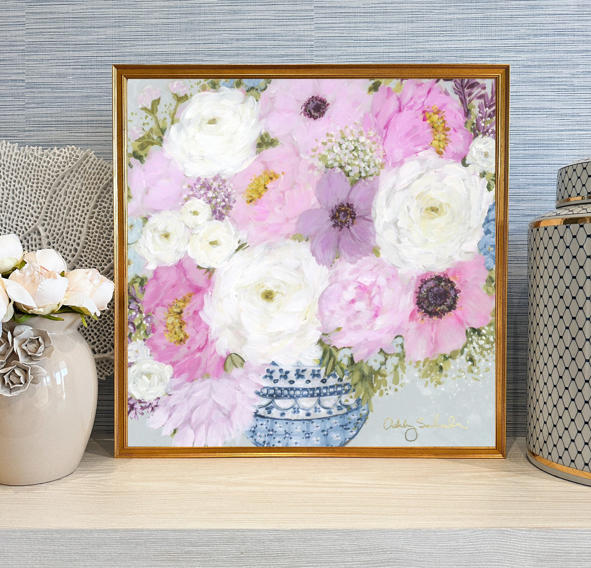 “Pastel Petals” Framed Canvas Print