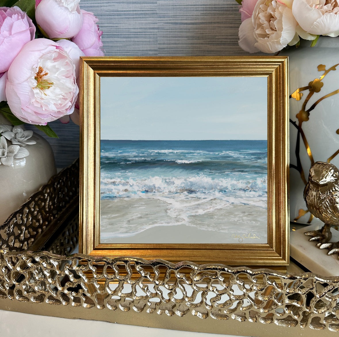 “Beautiful Blue Sea” Framed Canvas Print