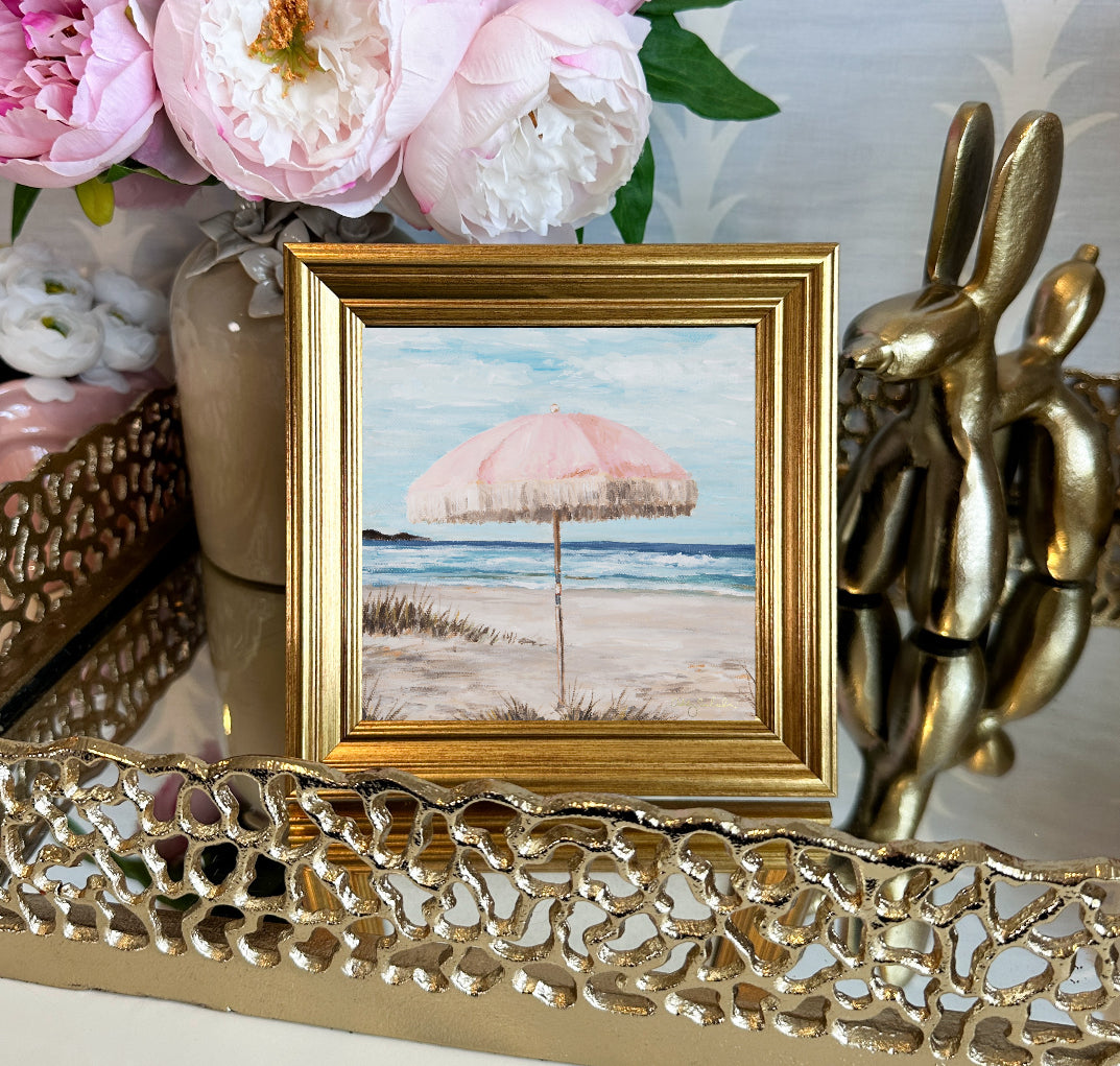 “Pretty Pink Umbrella” Framed Canvas Print