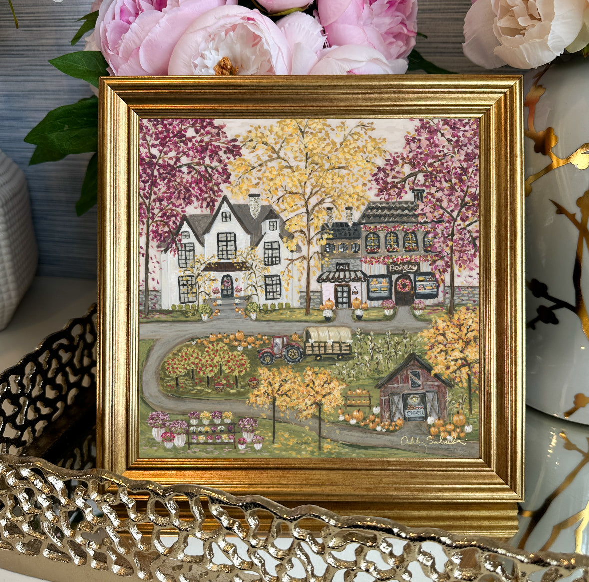 "Harvest Village" Framed Canvas Print