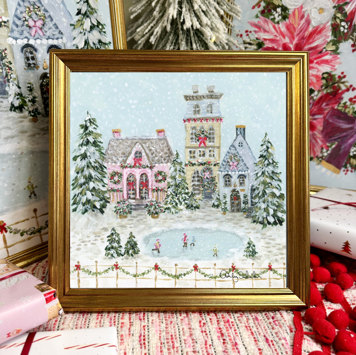 "Snowflake Village" Framed Canvas Print