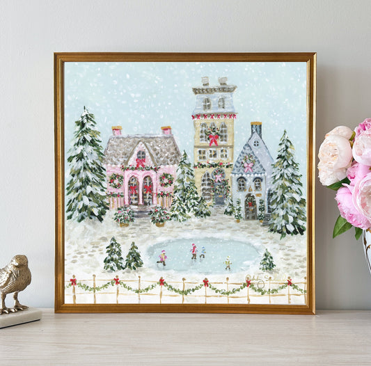 “Snowflake Village" 24x24 Framed Canvas Print